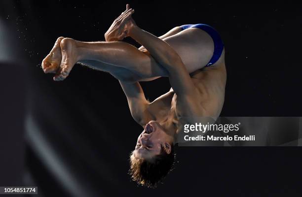 Dylan Vork of Netherlands competes in the Men's 3m Springboard Final during day 8 of the Buenos Aires Youth Olympics Games at Aquatics Center in the...