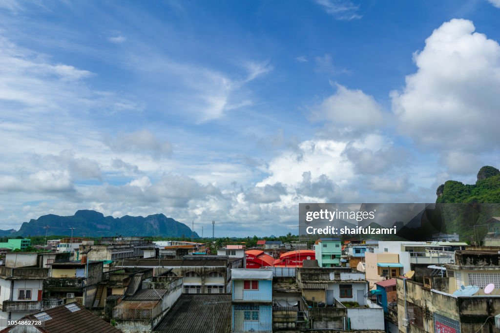 Aerial view of Phatthalung, one of the southern provinces of Thailand.