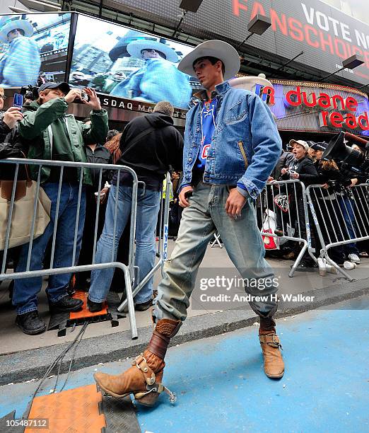 Bull rider J.B. Mauney attends the PBR's Built Ford Tough Road To Las Vegas in Times Square on October 15, 2010 in New York City.