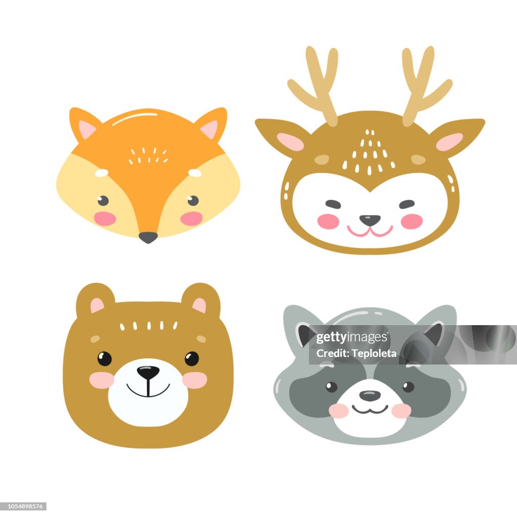 Conjunto De Animales Del Bosque En Estilo De Dibujos Animados Vector Caras De Smiley Lindo Zorro Venado Oso Y Racoon Ilustración de stock - Getty Images Conjunto De Animales Del Bosque En Estilo De Dibujos Animados Vector Caras De Smiley Lindo Zorro Venado Oso Y Racoon Ilustración de stock - Getty Images