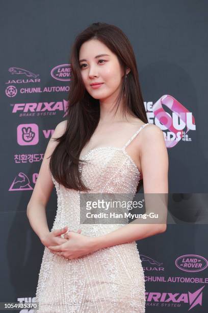 Seohyun of South Korean girl group Girls' Generation attends during 2018 The Seoul Awards at Kyunghee University on October 27, 2018 in Seoul, South...
