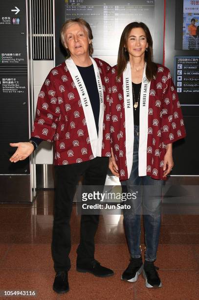 Paul McCartney and Nancy Shevell are seen uopn arrival at Haneda Airport on October 29, 2018 in Tokyo, Japan.