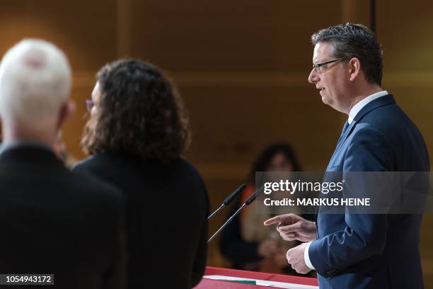 Hesse's top candidate of the Germany's Social Democratic Party Thorsten Schaefer-Guembel attends a press conference, one day after the results of the...