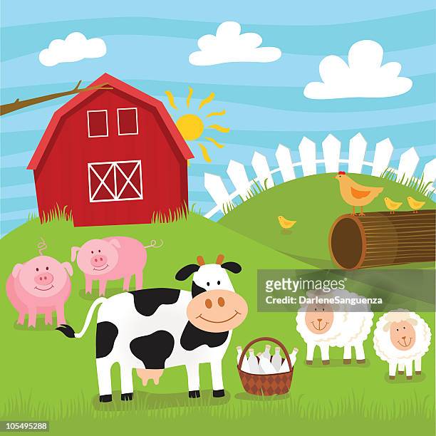 farm animals - cute cow stock illustrations