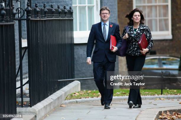 Secretary of State for Business, Energy and Industrial Strategy Greg Clark and Claire Perry arrive for a Cabinet meeting at 10 Downing Street on...