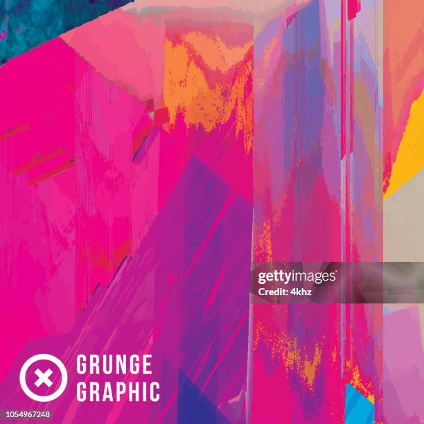 magenta and yellow digital glitch abstract grunge background - glitch texture stock illustrations