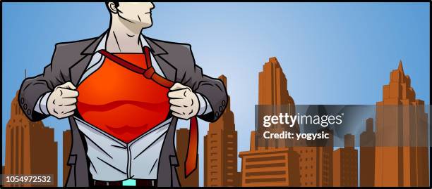 vector superhero transformation banner - open collar stock illustrations