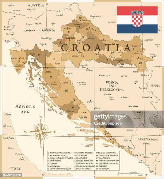 ilustraciones, imágenes clip art, dibujos animados e iconos de stock de mapa de croacia - vintage vector - croatia