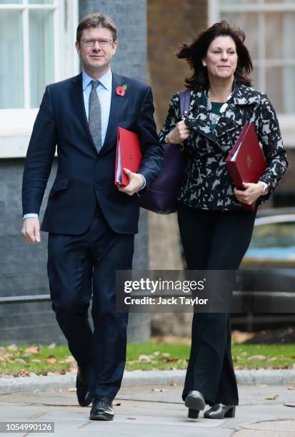 Secretary of State for Business, Energy and Industrial Strategy Greg Clark and Claire Perry arrive for a Cabinet meeting at 10 Downing Street on...