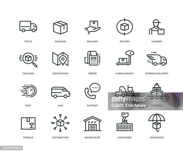 delivery icons - line series - manufacturing equipment stock illustrations