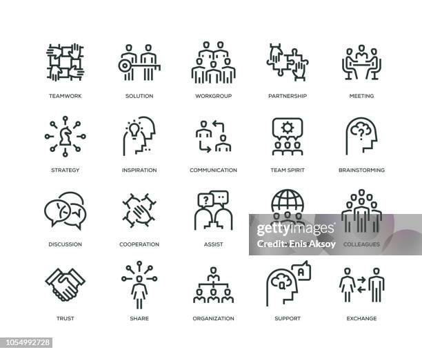 stockillustraties, clipart, cartoons en iconen met samenwerking pictogrammen - line serie - collega