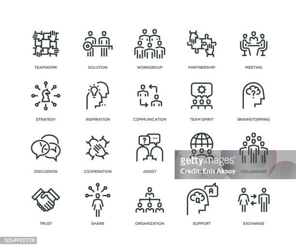 collaboration icons - line series - ethnicity stock illustrations