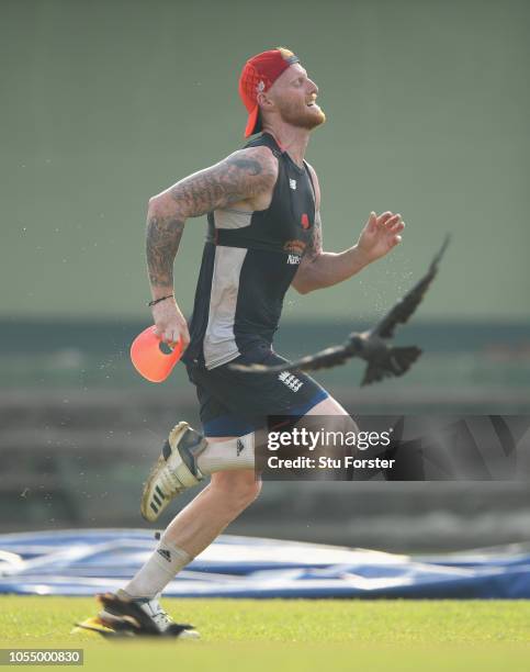 England player Ben Stokes in running action during England nets at the NCCC on October 29, 2018 in Colombo, Sri Lanka