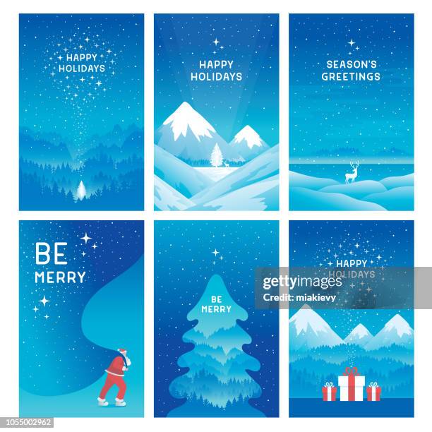 happy holidays cards - snow falling stock illustrations