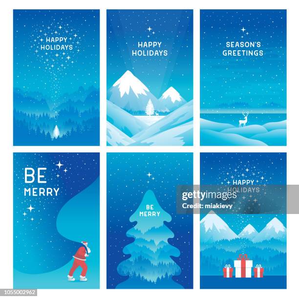 happy holidays cards - winter snow stock illustrations