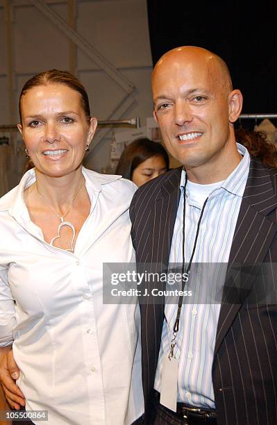 Britt van der Kallen and Thomas van der Kallen during Olympus Fashion Week Spring 2005 - J Mendel Back Stage and Front Row at Plaza Tent, Bryant Park...
