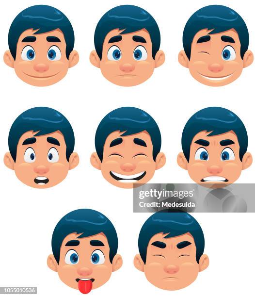 boy facial vector emoji - anthropomorphic face stock illustrations