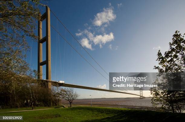Humber Bridge, East Riding of Yorkshire/North Lincolnshire, 2009. General view of the bridge. Opened to traffic in 1981, this single span suspension...