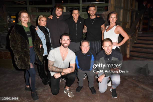 Bear Grylls poses with celebrity guests Tina Strinnes, Gabby Allen, Myles Stephenson, Ben Jardine, Warwick Davis, Jake Quickenden, Charlie Brake and...