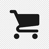 Black Shopping cart icon on transparent background