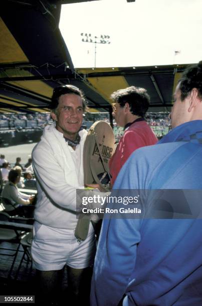 Cliff Robertson and John McEnroe during Pro Celeb Tennis Event to Benefit Juvenile Diabetes Foundation at Forest Hills in Forest Hills, New York,...