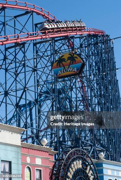 On the way up to the top of the 'Big One' roller coaster, Blackpool Pleasure Beach, Blackpool, Lancashire, England. Artist Ethel Davies.