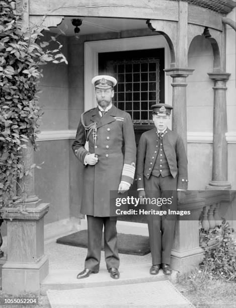 The Prince of Wales and Prince Edward at the Royal Naval College, Osborne, Isle of Wight, 1908. The Prince of Wales with his son Prince Edward . The...