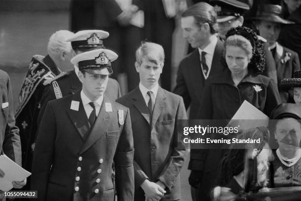 The funeral of Lord Mountbatten of Burma following his murder by the IRA Prince Andrew, Prince Charles, Prince Edward, Princess Margaret, the Queen...