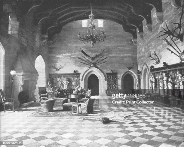 The Great Hall, Warwick Castle, Warwickshire, 1894. The present castle, one of the most intact medieval fortifications in Britain, dates...