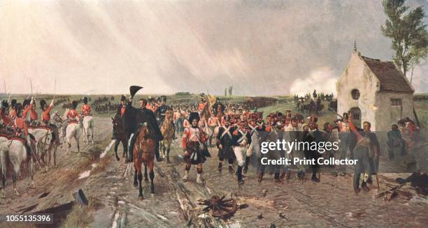 Wellington's March from Quatre Bras to Waterloo' , . After a painting in the Museums Sheffield collection. The Duke of Wellington and his army march...