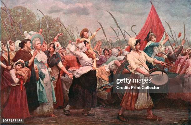 To Versailles, an Incident in the French Revolution', , . After a painting in the Museums Sheffield collection. French women weilding scythes and...
