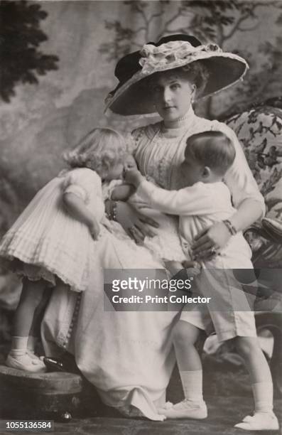 Queen Victoria of Spain with the Prince of the Asturias, Princess Maria Christina and Princess Beatrice', 1911. Victoria Eugenie of Battenberg , a...
