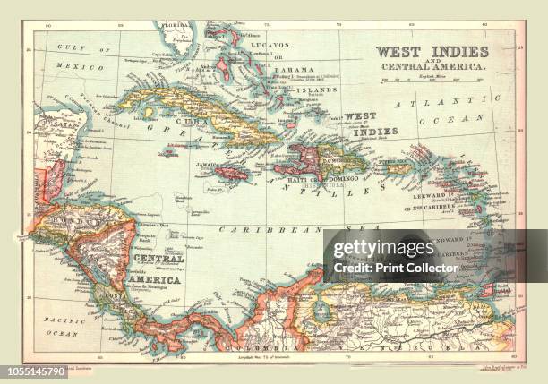 Map of the West Indies and Central America, 1902. Showing the various Caribbean islands, and the north coast of South America. From The Century Atlas...