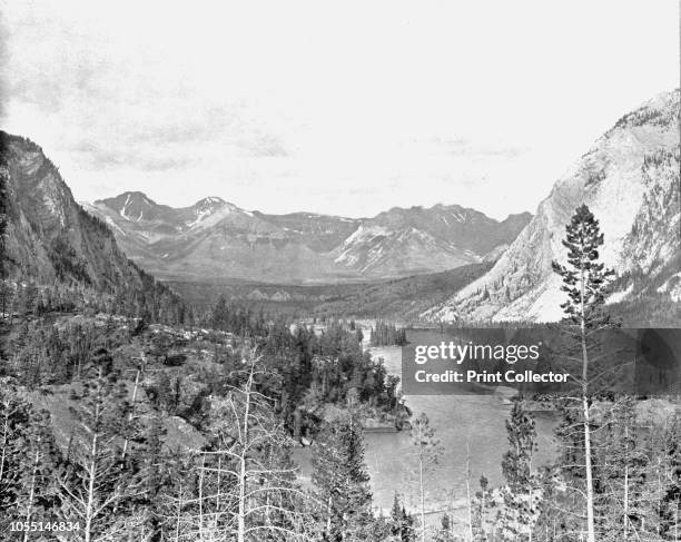 Valley of the Bow River, Alberta, Canada, circa 1900. The source of the river is the Bow Glacier in the Rocky Mountains, from where it flows 365...