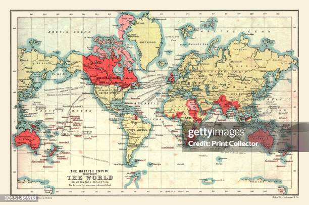 World Map showing the British Empire, 1902. British possessions coloured red. From The Century Atlas of the World. [John Walker & Co, Ltd., London,...