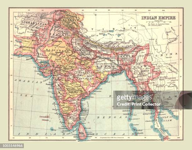 Map of the Indian Empire, 1902. Showing the Indian subcontinent during the period of the British Raj . From The Century Atlas of the World. [John...