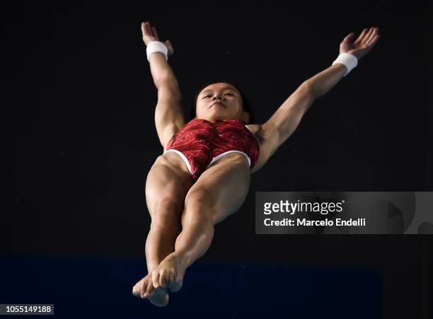 Chan Lin of China competes in the Women's 3m Springboard Preliminary during day 9 of Buenos Aires 2018 Youth Olympic Games at Aquatics Center in the...