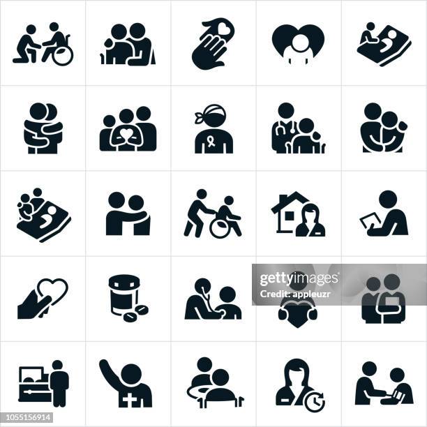 stockillustraties, clipart, cartoons en iconen met hospice en palliatieve gezondheidszorg pictogrammen - rolstoel