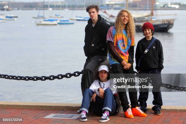 From left, skaters and actors in the Jonah Hill film "Mid90s" Ryder McLaughlin, Gio Galicia, Olan Prenatt, and Sunny Suljic pose for a portrait in...