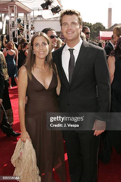 Caroline Fentress and Chris O'Donnell during The 57th Annual Emmy Awards - Arrivals at Shrine Auditorium in Los Angeles, California, United States.