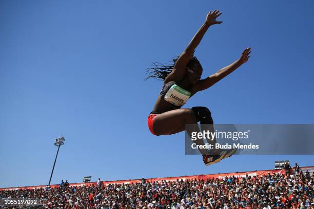 Dahlia Barnes of Antigua and Barbuda competes in Women's Long Jump Stage 2 during day 8 of Buenos Aires 2018 Youth Olympic Games at Youth Olympic...