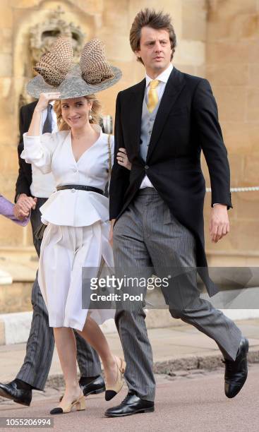Princess Ekaterina of Hanover and Crown Prince Ernst August of Hanover Jr. Attend the wedding of Princess Eugenie of York and Jack Brooksbank at St...