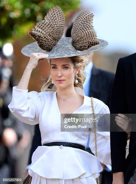 Princess Ekaterina of Hanover attends the wedding of Princess Eugenie of York and Jack Brooksbank at St George's Chapel on October 12, 2018 in...