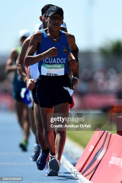 Oscar Patin of Ecuador wins the gold medal in Men's 5000m Race Walk Stage 2during day 9 of Buenos Aires 2018 Youth Olympic Games at Youth Olympic...