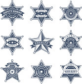 Security sheriff badges. Police shield and officers logo texas rangers vector symbols