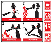 Fire fighting technical illustration. Vector silhouette of fire extinguisher