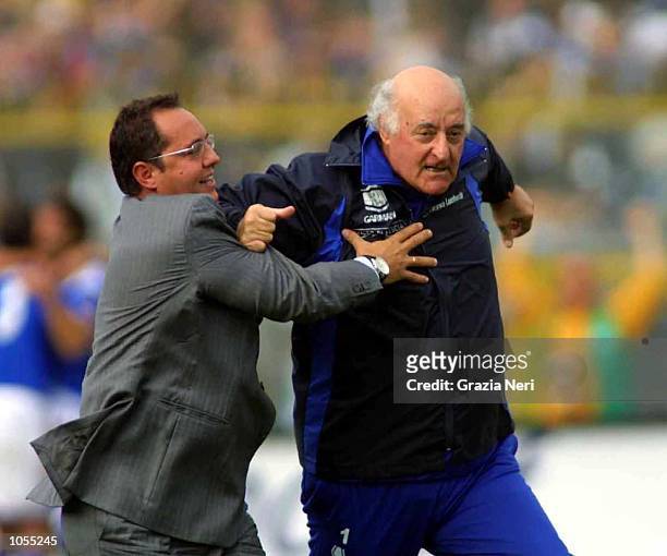 Bresia coach Carlo mazzone celebrates during the Serie A match between Brescia and Atalanta, played at the Mario Rigamonti Stadium, Brescia. DIGITAL...