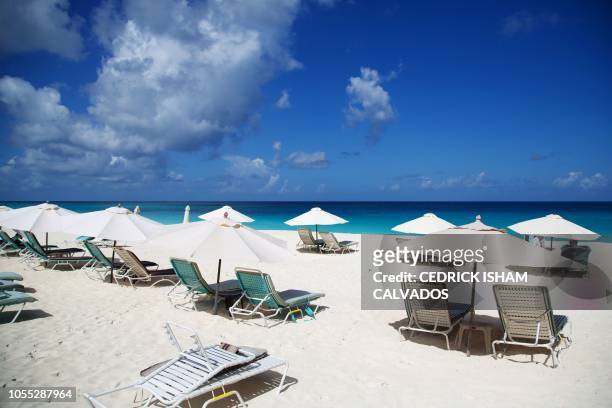 Picture taken on October 23, 2018 shows a beach in Anguilla, a British overseas territory. - The tiny Caribbean island of Anguilla lives in harmony...