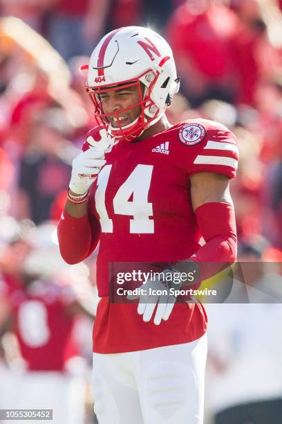 Nebraska Cornhuskers defensive back Tre Neal gets ready at his position during the game between the Bethune-Cookman Wildcats and the Nebraska...