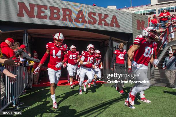 Members of the Corn Husker Football team take the field after halftime during the game between the Bethune-Cookman Wildcats and the Nebraska...